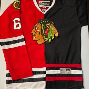 Rare Andrew Shaw Chicago Blackhawks Split Red and Black Reebok Jersey Sz 48/M